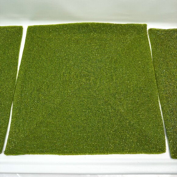 Christmas Glass Beaded Chargers 3 Red 3 Green Square 14x14" by RLK Leila's READ - Picture 8 of 13